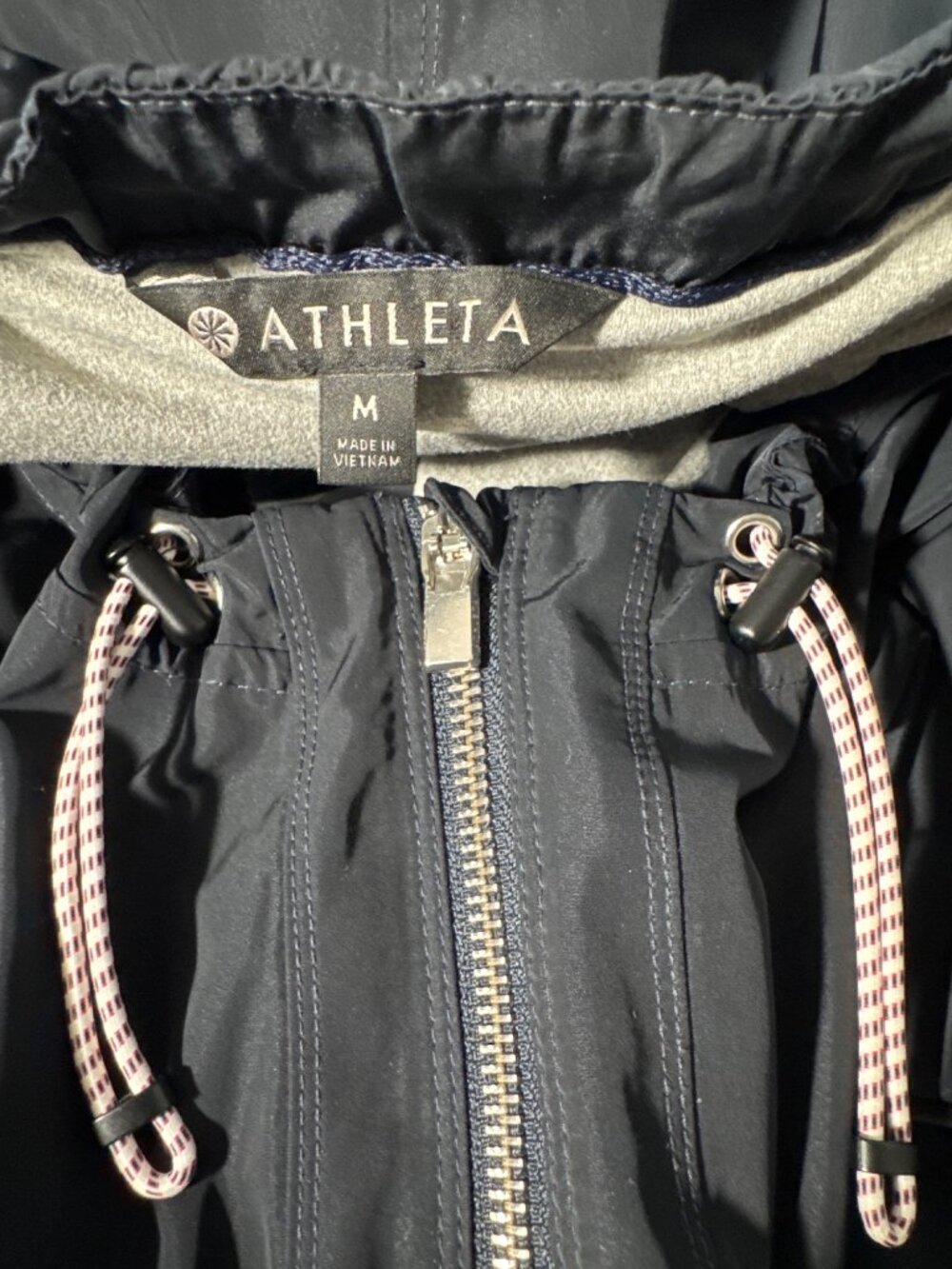 Athleta Chill Bomber Jacket 202074-04 Womens M Navy Captain Lined Zip Drawstring - Picture 3 of 16